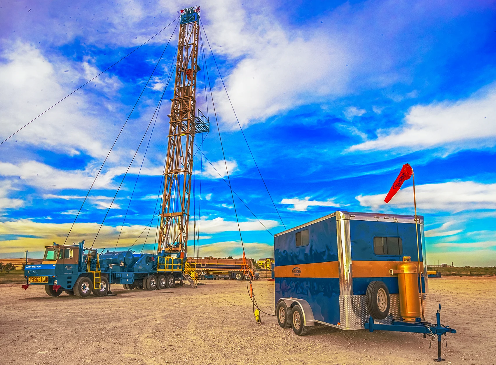 Lucky Services pulling unit rigged up on a Permian Basin well site