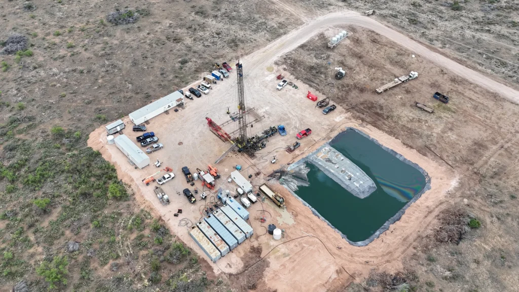 Aerial view of a Lucky Services well site in the Permian Basin