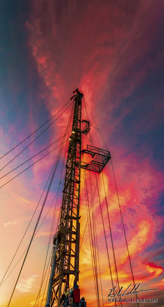 Lucky Services rig run to oilfield safety compliance standards at a Permian Basin sunset